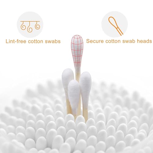 Garrelett 800 ct Bamboo Cotton Swabs, Double-Tipped, Organic Bamboo Sticks, Round Storage Case Included