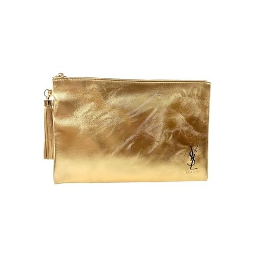 Yves Saint Laurent YSL Cosmetic GOLD FLAT Pouch Makeup Bag YSL Fragrance Bag (9.25L X 6H X 0.25W)- MINI/SMALL - (9393)