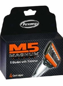 Personna, M5 Magnum razor Blades with Trimmer, 24 Cartridges - 6 packages of 4 Cartridges for a total of 24 Cartridges
