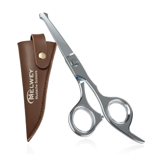 Mustache Scissors for Men 5.5 Inch ? Premium Stainless Steel Mustache & Beard Trimming Scissors with Rounded Tips for Safe Precision Grooming, Nose, Eyebrow & Facial Hair Scissor (Silver)