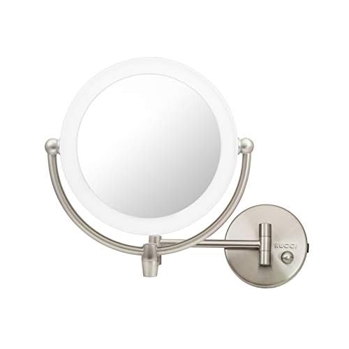 Wall Mount LED Lighted Makeup Mirror, AC Adaptor, 10x/1x Magnification, Satin Nickel Finish 8.6"D x 17.5"L by Rucci