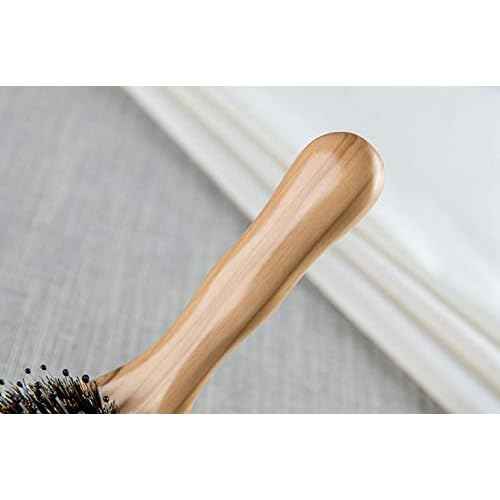 Wild Boar Bristle Hairbrush with Waxed Olive Wood Handle for Styling, Smoothing, Detangling Thick, Thin, Straight, Curly, Wavy, Dry, Damaged Hair to Women, Men, Ladies, Giftbox Included