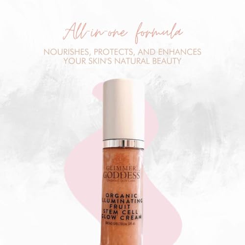 Glimmer Goddess Organic Illuminating Fruit Stem Cell Glow CC Cream SPF 45 - Skin Moisturizer with Anti-Aging, Nourishing Pearls, Vegan, Reef-Safe, Dry Skin, ROSE GOLD GLOW 2 oz