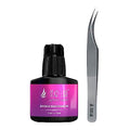 Lightning Speed Eyelash Extension Glue 10ml & STL-1 Isolation Tweezers - Stacy Lash/Black Adhesive 0.3Sec Drying Time/Retention 6-8 Weeks/Precision Stainless Steel Tool/Professional Supplies