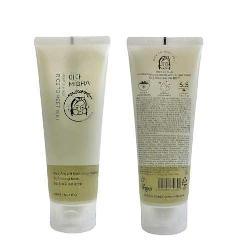 MIDHA RICE LOW PH HYDRATING CLEANSER WITH MUNG BEAN, 5.07fl.oz/150ml,Balanced pH Gel Cleanser, Hydrating, Soothing, Gentle Daily Cleanser, Deep Cleansing, Pore-Purifying, Nourishing Care