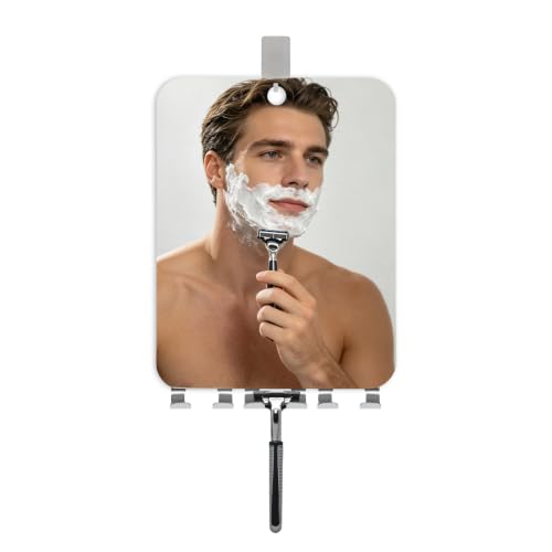 Fogless Shower Mirror with Razor Holders - 10 Inch Bathroom Wall Mount for Shaving & Makeup