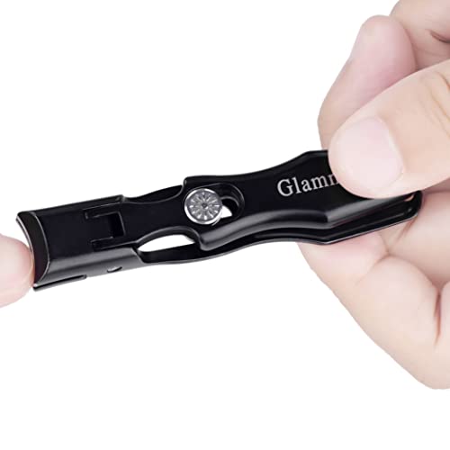 Glamne Wide Jaw Opening Nail Clippers for Thick Nails Extra Large Toenail Clippers with Safety Lock and Catcher for Men Seniors Elderly (Black)