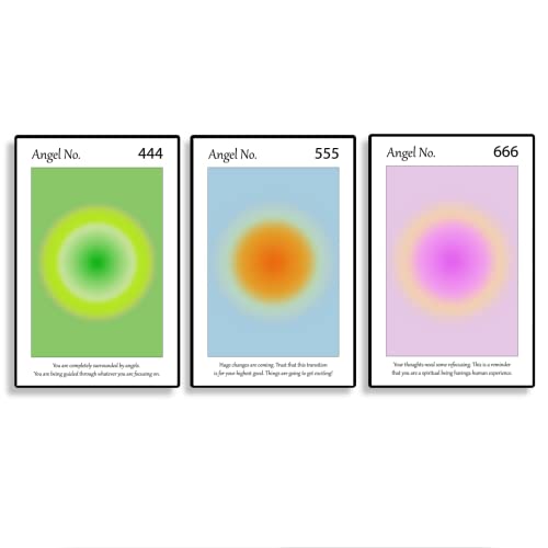 Gradient Aura Angel Numbers Poster Sets for Room Aesthetic Inspirational Quotes Wall Art Paintings Abstract Minimalist Room Wall Decor - 11x17in LAMINATED - No Frame (444, 555, 666 - Angel Numbers)