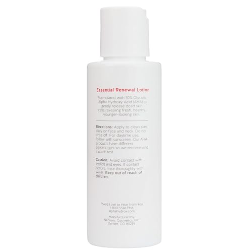 Alpha Skin Care Essential Renewal Lotion, 10% Glycolic AHA, Anti-Aging Formula, Reduces Lines & Wrinkles, Alpha Hydroxy Acid Exfoliates for Smoother Skin, Normal to Dry Skin, 4 Oz, Pack of 3