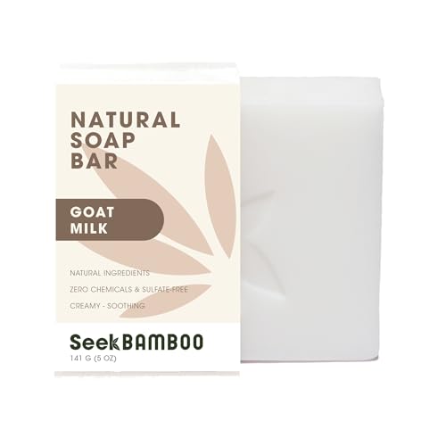 Seek Bamboo - Goat Milk Soap Bar - Creamy, Moisturizing & Nourishing with Olive, Coconut & Avocado Oils, Shea & Cocoa Butters, Gentle for All Skin Types (Unscented)