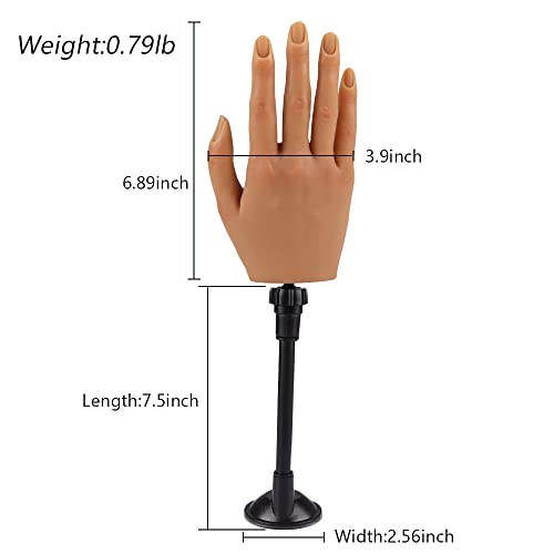 Practice Hand for Acrylic Nails with Stand Bracket, Silicone Fake Hands to Practice Fake Nails Mannequin Hand for Nails Practice and Nail Art Single Right Hand Color 3#