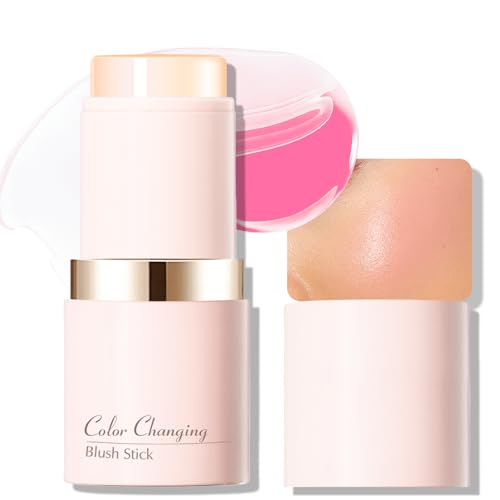 Blush Stick - Clear Orange Blush for Cheeks Color Changing to Pink Hydrating Multi-Use for Eyes Lipstick Tinted Waterproof Lightweight Buildable Cream Face Blusher Daily Makeup
