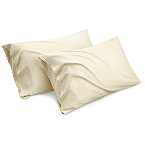 Bedsure King Size Pillow Cases Set of 2, Rayon Derived from Bamboo Cooling Pillowcase, Soft & Breathable Pillow Covers with Envelope Closure, Gifts for Men or Women, Cream, 20x40 Inches