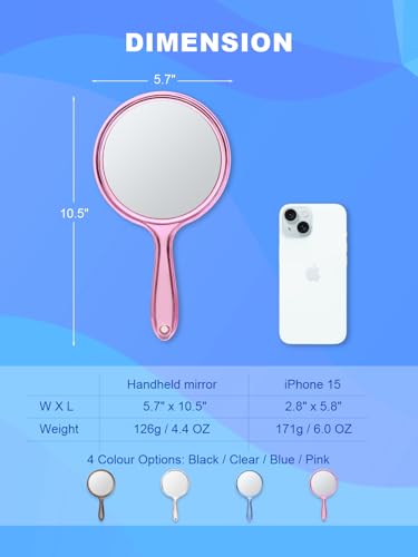 5X Magnifying Hand Mirror with Handle, Dual-Sided 1X/5X