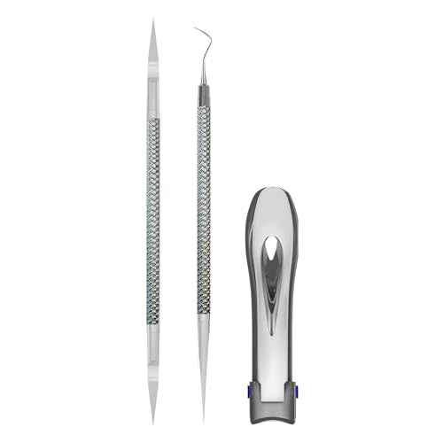 Onyx Professional 3 Piece Thick Toenail Grooming Kit - Includes Stainless Steel Toenail Clippers and 2 Tools for Smoothing, Shaping and Cleaning, Cut Through Thick Toenails, Healthy Feet