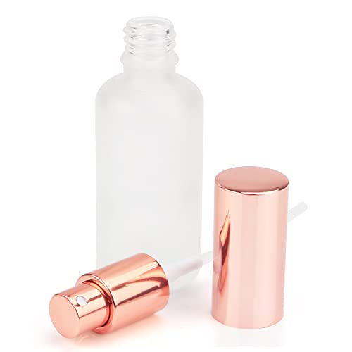 12 Pack,2 Oz Frosted Fine Mist Atomizer,Empty Glass Spray Bottles With Rose-Golden Pump Cap,Protable Travel Liquid Holder Containers for Perfume,Essential Oils-Stickers,Pipette&Funnel Included