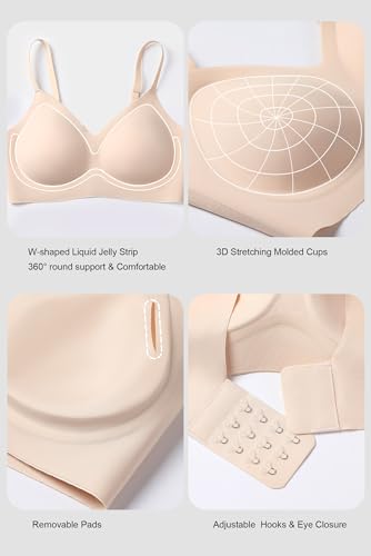 Vertvie Womens Seamless Bra No Underwire Comfort Push Up Bras Buttery Soft Wireless Bralette Full Coverage Sport Everyday Bra(Skin,Small)