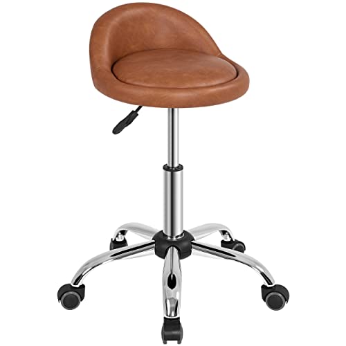 Yaheetech Rolling Stool with Back Support Adjustable Height Brown