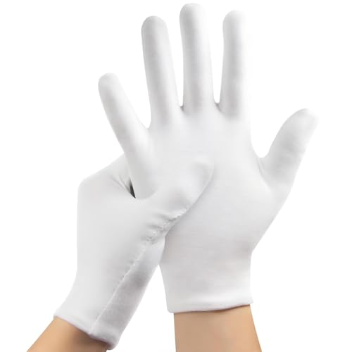 White Cotton Gloves 3 Pairs for Moisturizing, Eczema, Inspection & Cosplay - SLWJAXGT