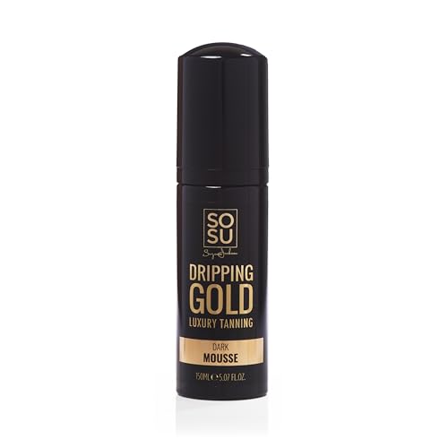 SOSU Dripping Gold Luxury Self Tanning Mousse 5 Oz (Dark) | Lightweight Self-Tanner Formulated with Hyaluronic Acid, Vitamins A & E | Vegan Friendly, Cruelty & Paraben-Free