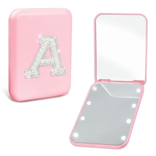 Pearl Initial Compact Mirror with LED Lights & 1X/2X Magnification