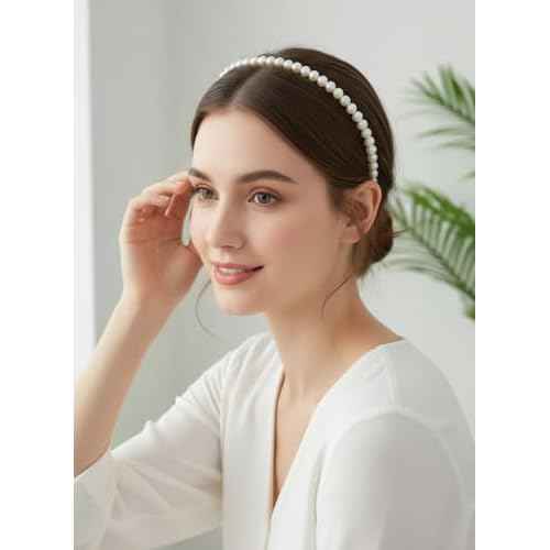 7 Pack Headbands for Women Fashion,Wide Headband Trendy Non Slip Girls Pearl Head Bands,Neutral Multi-style Hairbands Hair Accessories Christmas Gifts For Thin Thick Hair Wash Face SPA ( Brown )