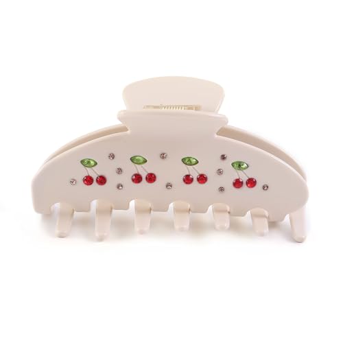 Large Claw Hair Clip with Rhinestone - Cream White Acetate