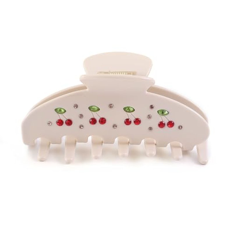Large Claw Hair Clip with Rhinestone - Cream White Acetate