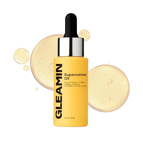 Gleamin Supernutrient Facial Oil - 3% Vitamin C with Jojoba Oil, Cloudberry & Turmeric for Hydration, Firm Look & Even Tone - Lightweight, Fragrance-Free, Skin Care for Women and Men - 1 Fl Oz