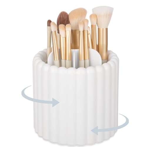 Rotating Makeup Brush Holder Organizer 7 Slots White
