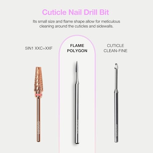 Curacoro Cuticle Nail Drill Bit 3/32'' Flame Polygon Carbide