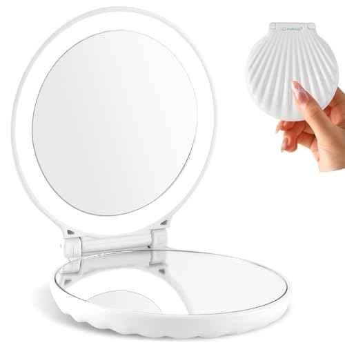 Compact Makeup Mirror with Lights - 3.5" Portable, 2-Sided, Lightweight & Shatterproof, Folding Magnifying Mirror 2X/10X, for Women