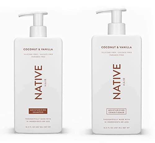 Native Shampoo and Conditioner Set | Sulfate Free, Paraben Free, Dye Free, with Naturally Derived Clean Ingredients| 16.5 oz (Coconut & Vanilla, Moisturizing), 2, 1.3 ounces