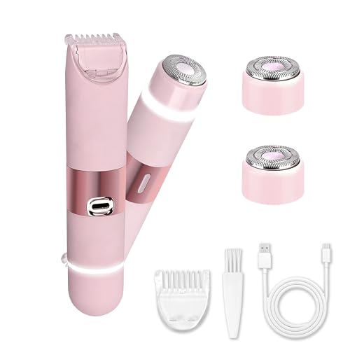 Electric Bikini Trimmer for Women, Electric Razors for Women Glow Aura Womens Shaver, Quiet Dual Head Waterproof Cordless Rechargeable Painless Trimmer for Underarms, Legs, Body (Pink)