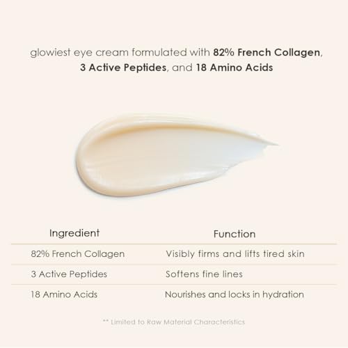 glowiest Dream Glow Collagen 82 Eye Cream- French Collagen eye cream Dark Circle under eye treatment korean eye cream, Glowing Day and Night Care Not Tested on Animals -0.7oz./20g