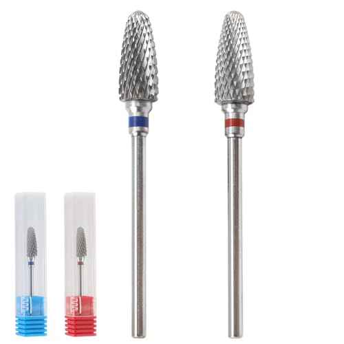 3/32" 5 in 1 Professional Carbide Nail Drill Bits Sets, 2 Pack Tungsten Safety Drill Bits Tech, Cuticle Bit Fast Remove for Manicurist Nail Salon Manicure Pedicure Gel Polishing (Round Head)