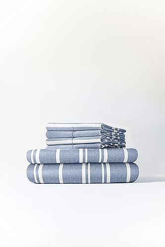 Twin 4 Piece Sheet Set - Breathable & Cooling Bed Sheets - Hotel Luxury Bed Sheets for Women, Men, Kids & Teens - Bedding w/ Deep Pockets & Easy Fit - Soft & Wrinkle Free - Twin Blue Stripes Sheets