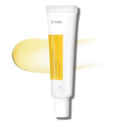 IUNIK Propolis Vitamin C Face & Eye Cream with Vegetable Oil, 1.01 Fl Oz Dullness Dark Circles Puffiness Smooths Under Eyes 24 Hour Hydration For Sensitive Oily Acne-prone skin VEGAN