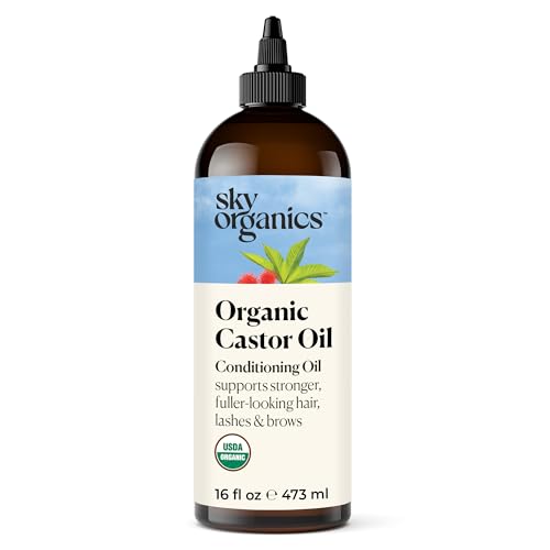 Sky Organics Organic Castor Oil (16 oz) USDA Certified Organic, 100% Pure, Cold Pressed, Hexane Free, Boost Hair Growth, Use with Castor Oil Pack