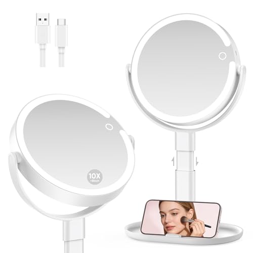 10X Magnifying Makeup Mirror with Lights, Rechargeable LED