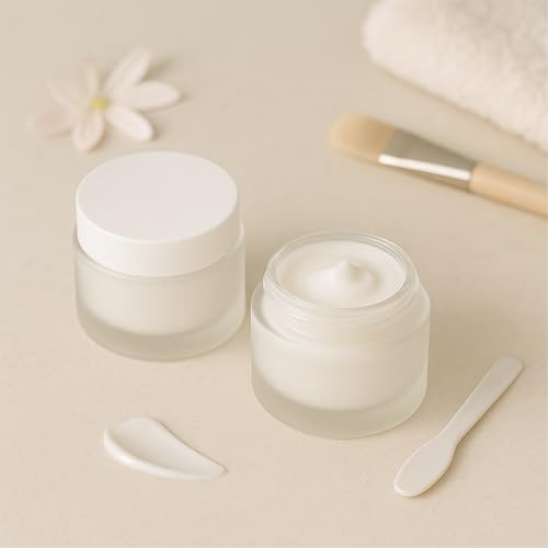2-Pack 60g Frosted Glass Cream Jars with White Lids