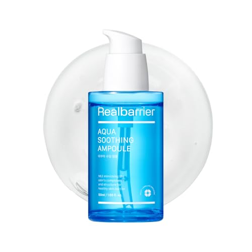 Real Barrier Aqua Soothing Ampoule 1.69 Fl Oz, Cooling Soothing Moisturizing Facial Serum for Sensitive Dry Skin, Hyaluronic acid Ceramide Hydrating Face Moisturizer for Dewy Skin, Korean Skin Care