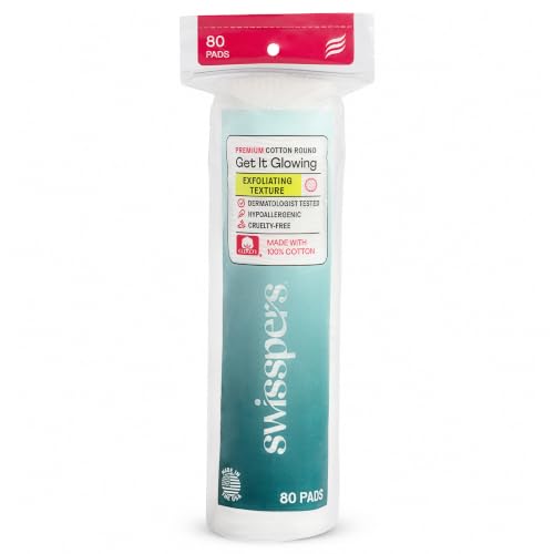 Swisspers Premium Exfoliating Cotton Rounds, Dual-Sided, White 80 Count