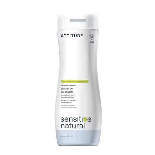 ATTITUDE Body Wash for Sensitive Skin with Oat, EWG Verified, Dermatologically Tested, Vegan, Extra Gentle, Unscented, 16 Fl Oz