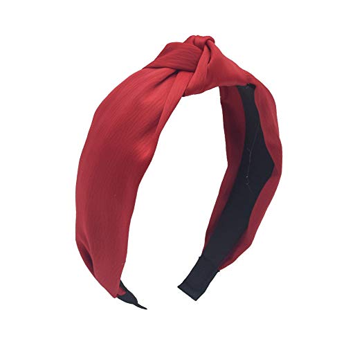 MHDGG Satin Knotted Turban Headband, Wide Solid Color Headwear for Women, Red