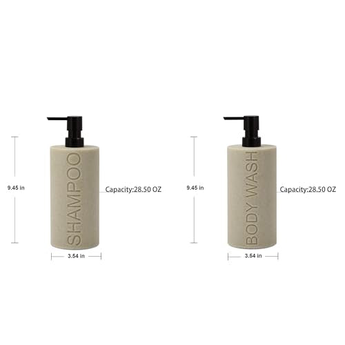 Resin 2 Pack Shampoo, Conditioner or Body Wash Dispenser Set, Luxurious Refillable Pump Bottles with Matte Pump Top and Embossed Text, Durable Design for Bathroom and Shower