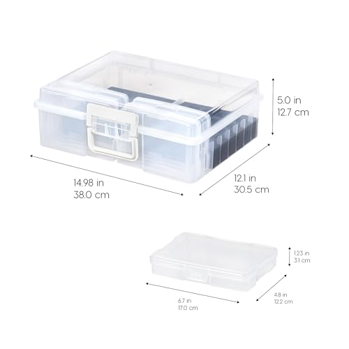 IRIS USA Cosmetic Train Case Nail Polish Organizer with 4 Inner Cases and Handle, 2-Pack, Portable Cosmetology Hobby Storage Box Holds 44 Bottles, for Tabletop Gaming Minis Art Craft Supplies, Clear