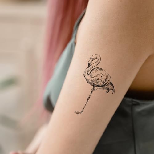12 Flamingo Temporary Tattoos | Black & White Waterproof Stickers