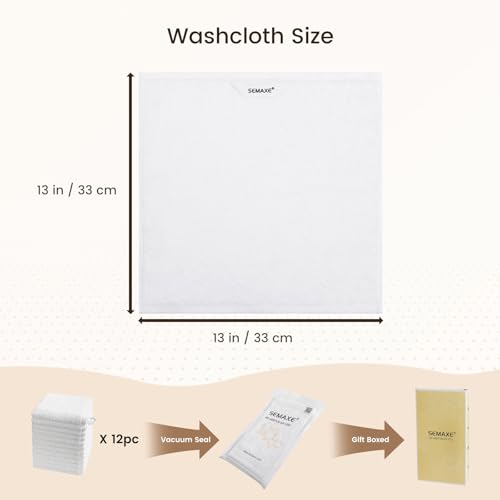 SEMAXE 12-Pack Cotton Washcloths with Hanging Loops, White