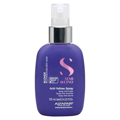 Alfaparf Milano Semi di Lino Anti-Yellow Leave In Toner Spray - Blonde Toner for Brassy Hair with Violet Ash Pigments - Partially Lightens, Neutralizes Yellow Tones + Detangles - Vegan (4.4oz)